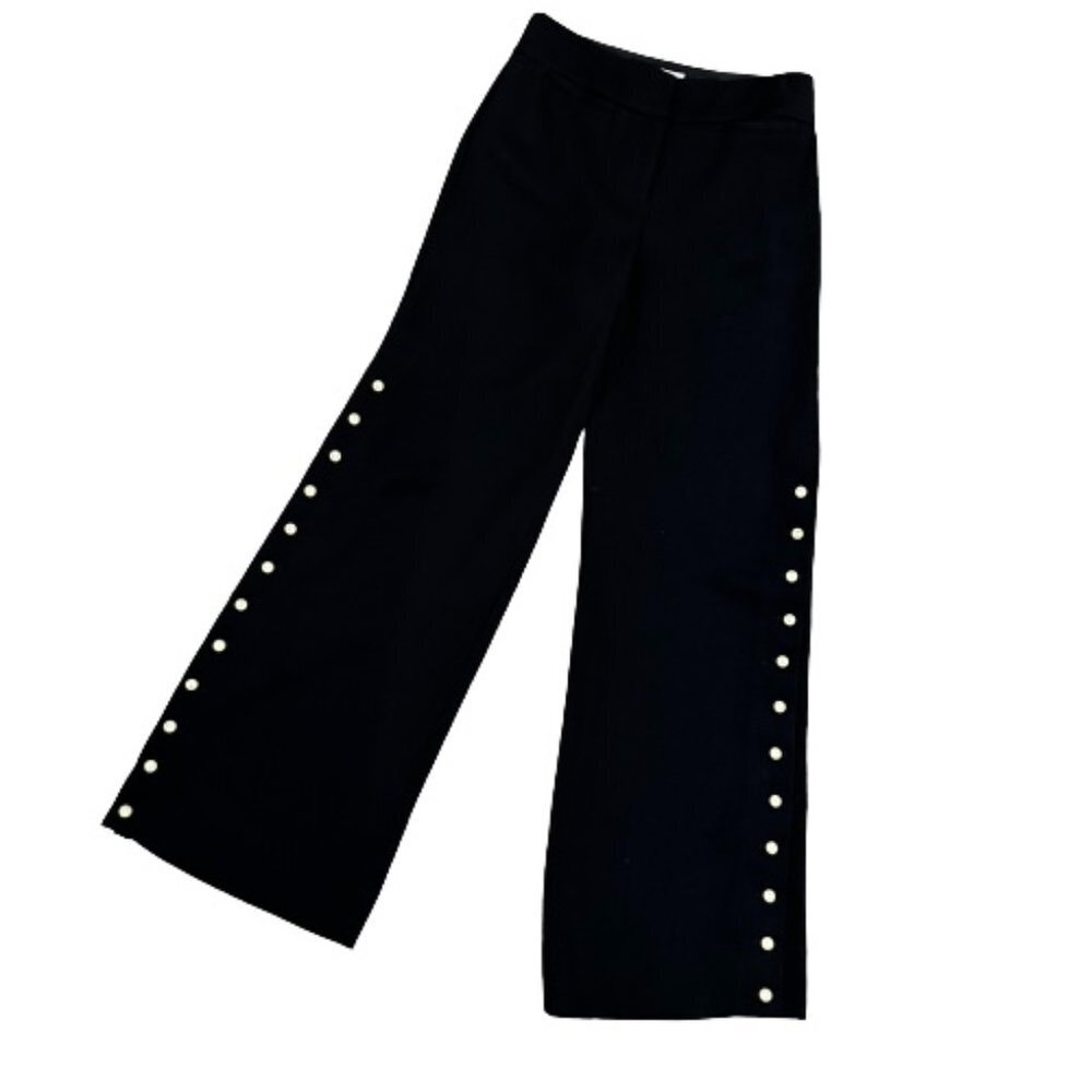 Leifsdottir Anthropologie Black Flare Pants with button Accents tall